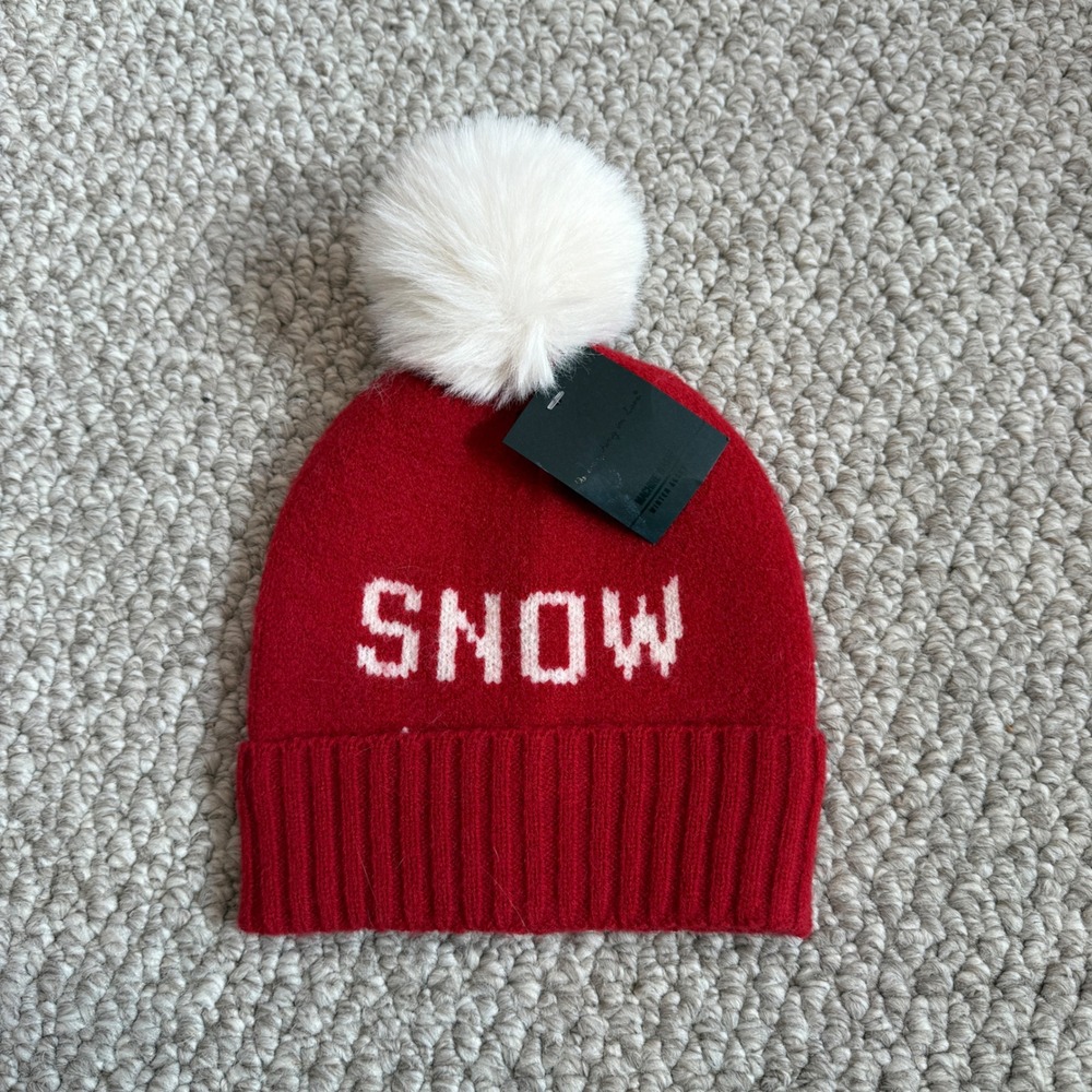 Kids Red Snow Beanie Faux Fur Pom Pom Winter Toddler Hat OSFM NWT
